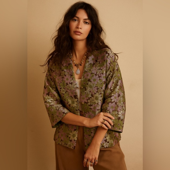 Jackets & Blazers - Vintage Bohemian Floral Metallic Brocade Jacket